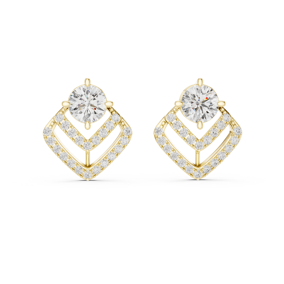 Geometric 1.25ct Each Round Cut Lab Grown Diamond Accent Drop Cluster Earrings
