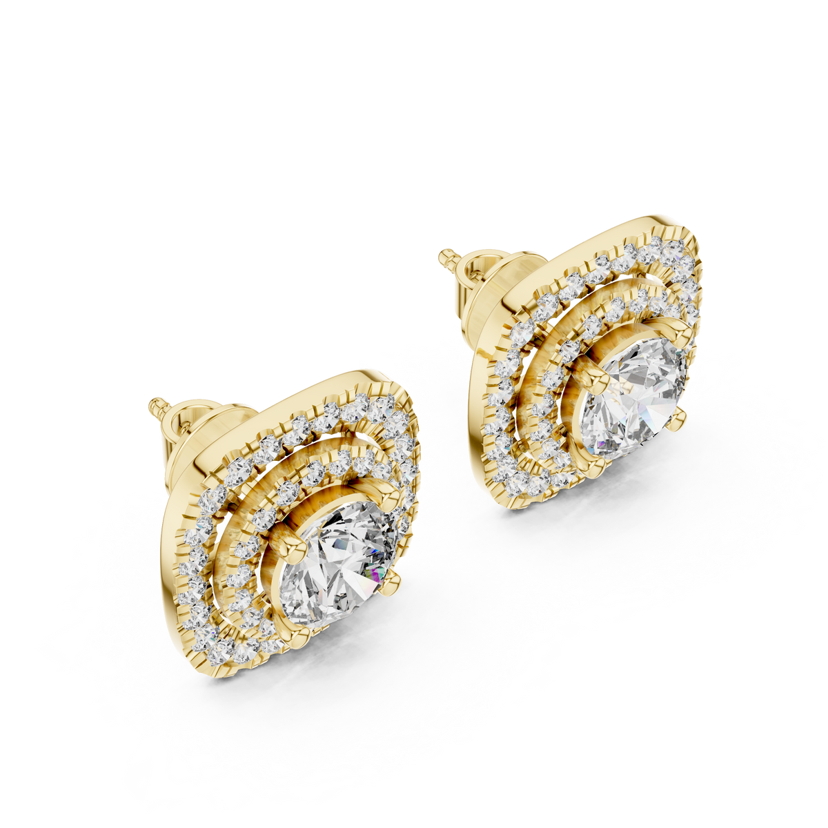 Double Halo Cushion-Frame 1.25ct Each Round Cut Lab Grown Diamond Stud Earrings