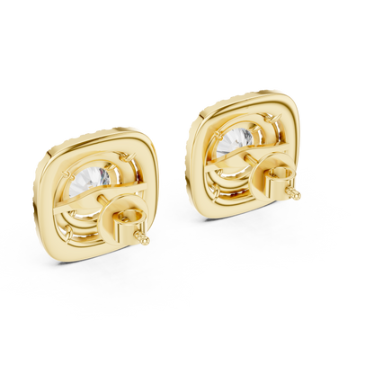 Double Halo Cushion-Frame 1.25ct Each Round Cut Lab Grown Diamond Stud Earrings