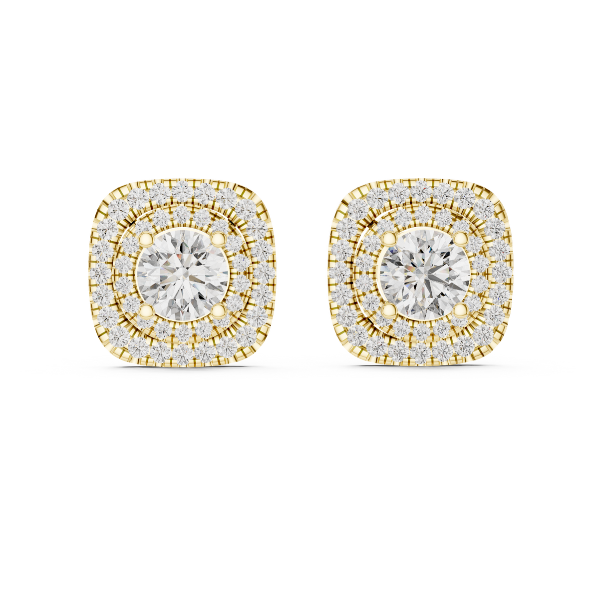 Double Halo Cushion-Frame 1.25ct Each Round Cut Lab Grown Diamond Stud Earrings