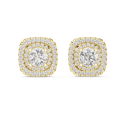Double Halo Cushion-Frame 1.25ct Each Round Cut Lab Grown Diamond Stud Earrings