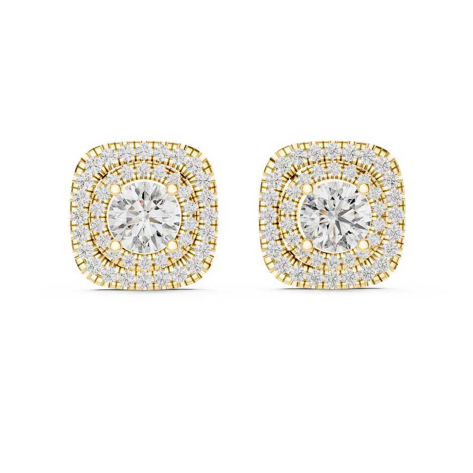 Double Halo Cushion-Frame 1.25ct Each Round Cut Lab Grown Diamond Stud Earrings