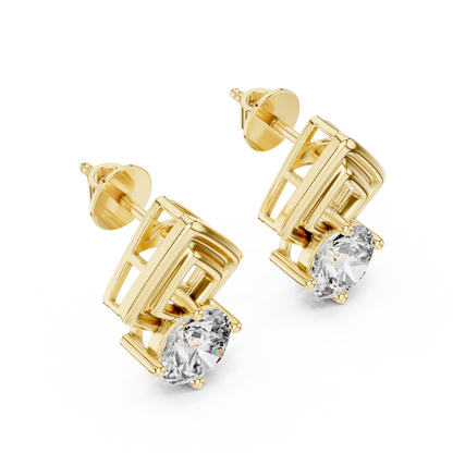 Geometric 1.5ct Each Round Cut Lab Grown Diamond Drop Statement Earrings