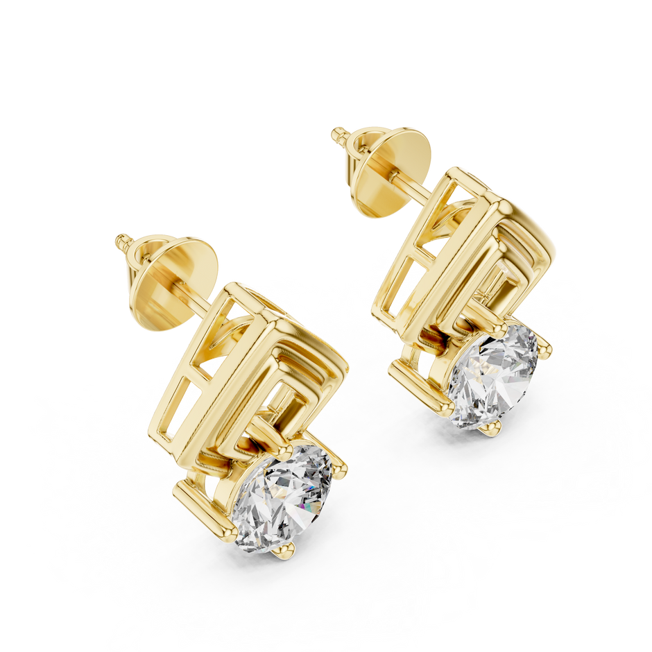 Geometric 1.5ct Each Round Cut Lab Grown Diamond Drop Statement Earrings