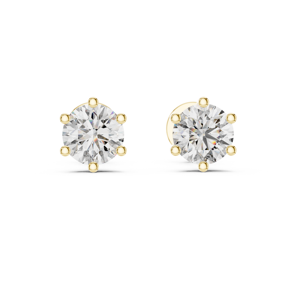 Classic Six-Prong 0.60ct Each Round Lab Grown Diamond Solitaire Stud Earrings