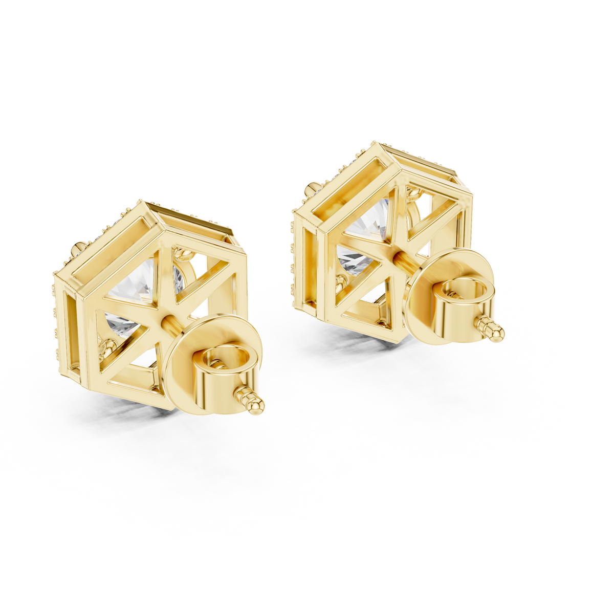 Hexagonal Halo 1.25ct Each Round Cut Lab Grown Diamond Cluster Stud Earrings