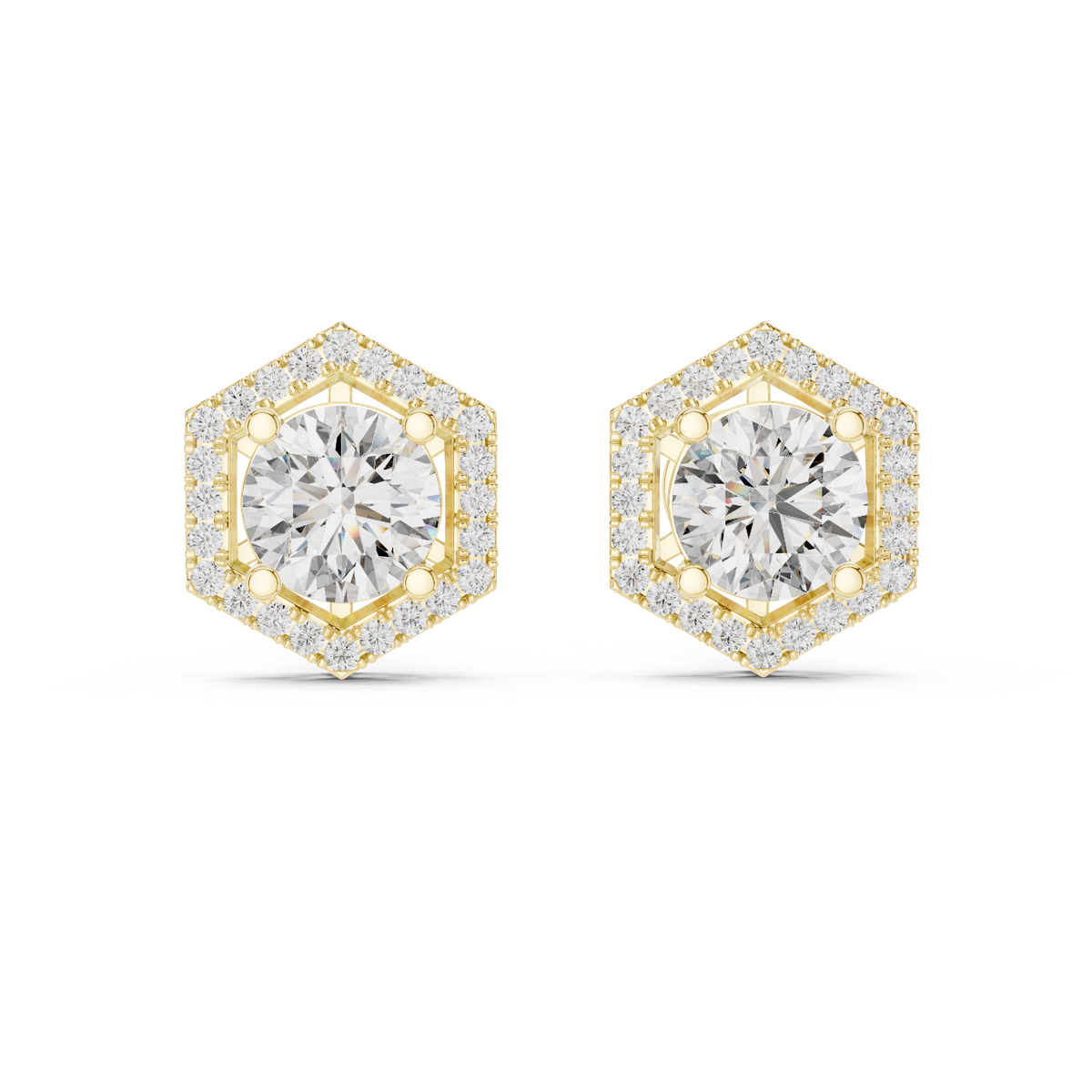 Hexagonal Halo 1.25ct Each Round Cut Lab Grown Diamond Cluster Stud Earrings