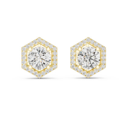 Hexagonal Halo 1.25ct Each Round Cut Lab Grown Diamond Cluster Stud Earrings