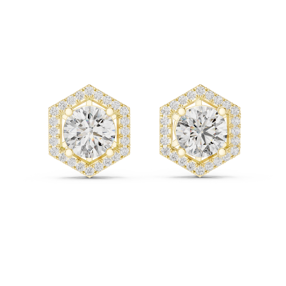 Hexagonal Halo 1.25ct Each Round Cut Lab Grown Diamond Cluster Stud Earrings