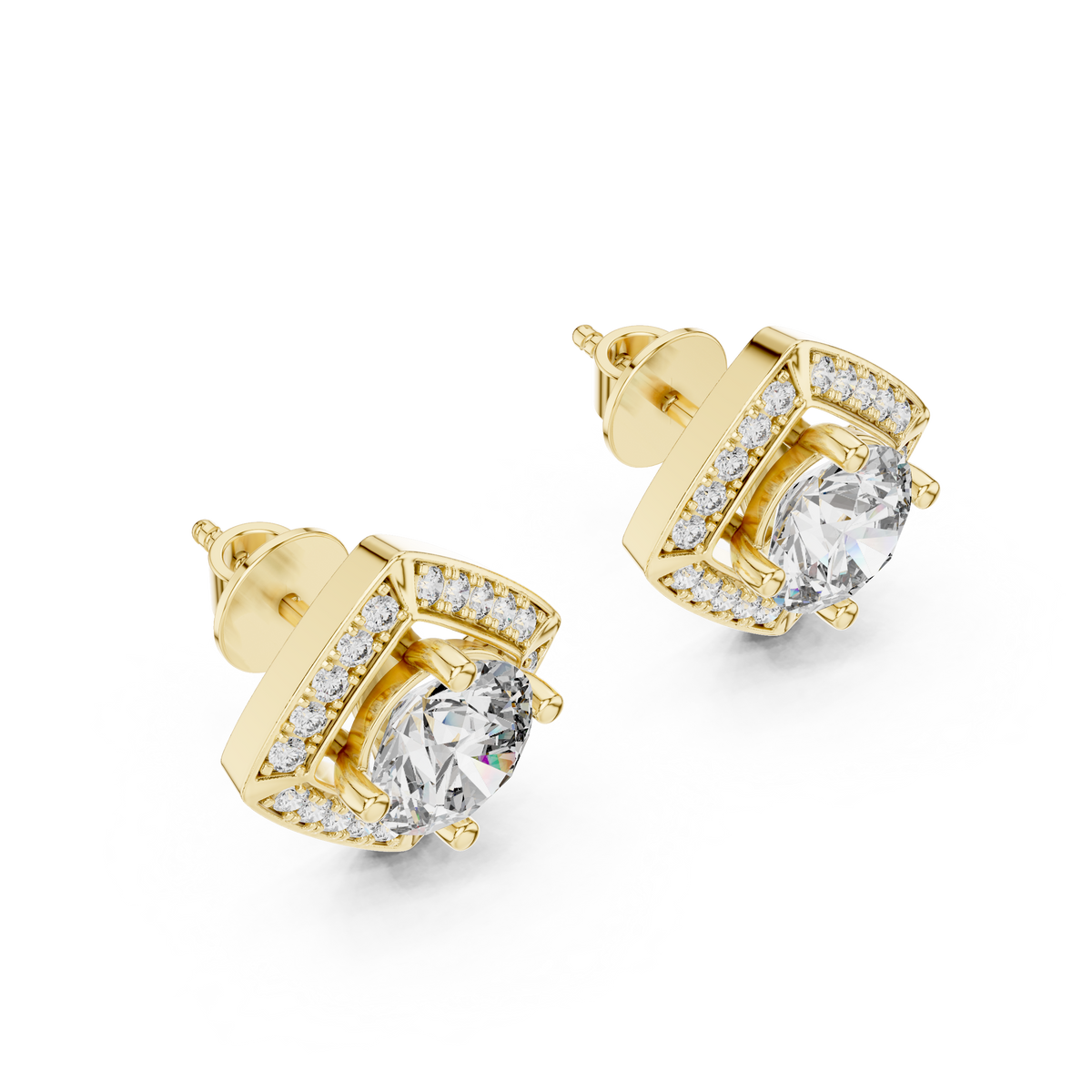 Square Halo 1.25ct Each Round Cut Lab Grown Diamond Cluster Stud Earrings
