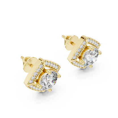 Square Halo 1.25ct Each Round Cut Lab Grown Diamond Cluster Stud Earrings