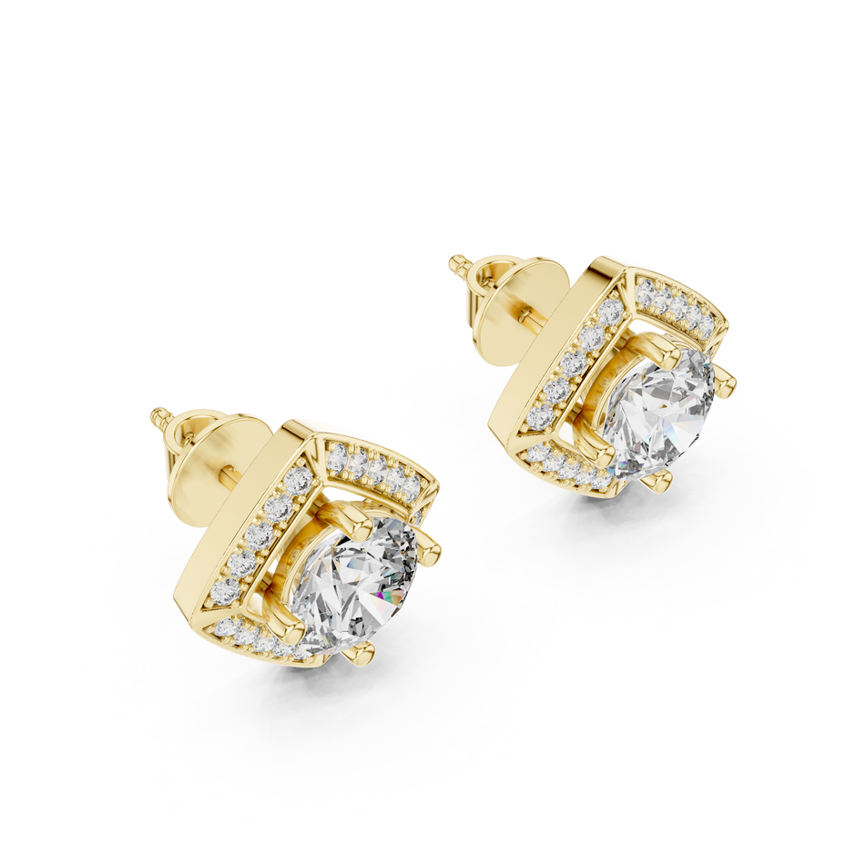 Square Halo 1.25ct Each Round Cut Lab Grown Diamond Cluster Stud Earrings