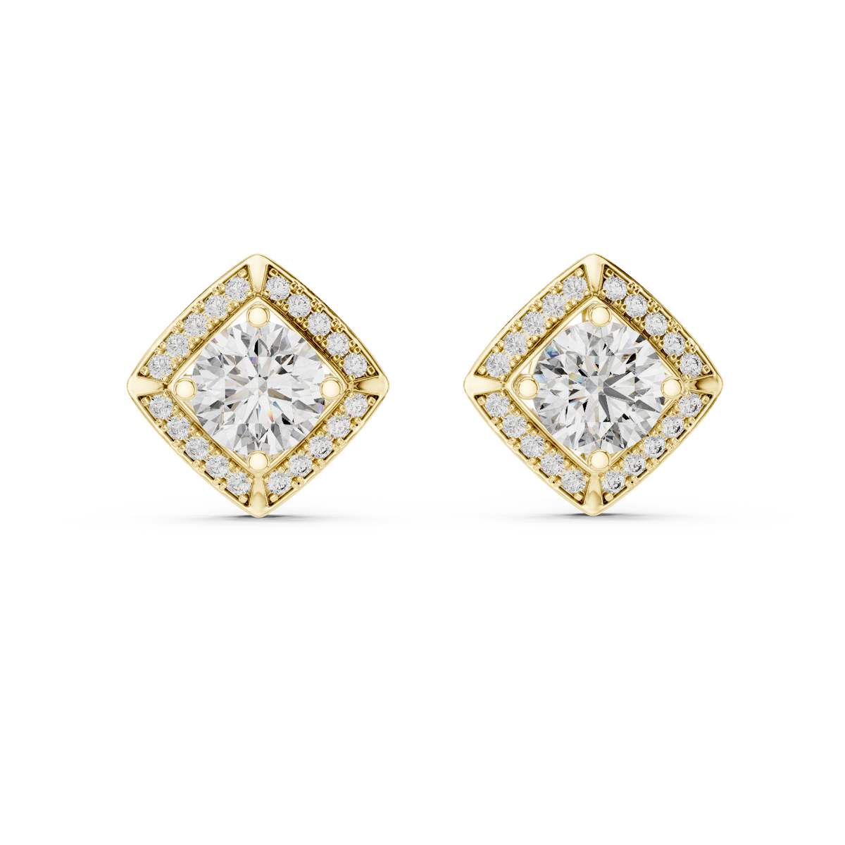 Square Halo 1.25ct Each Round Cut Lab Grown Diamond Cluster Stud Earrings