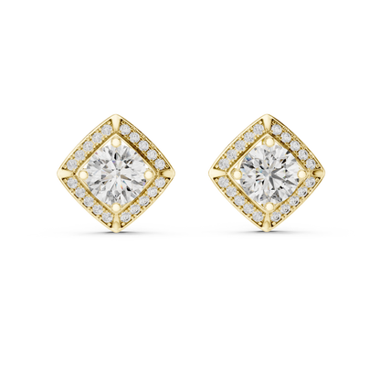 Square Halo 1.25ct Each Round Cut Lab Grown Diamond Cluster Stud Earrings