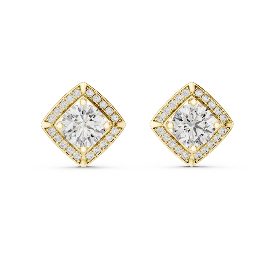 Square Halo 1.25ct Each Round Cut Lab Grown Diamond Cluster Stud Earrings