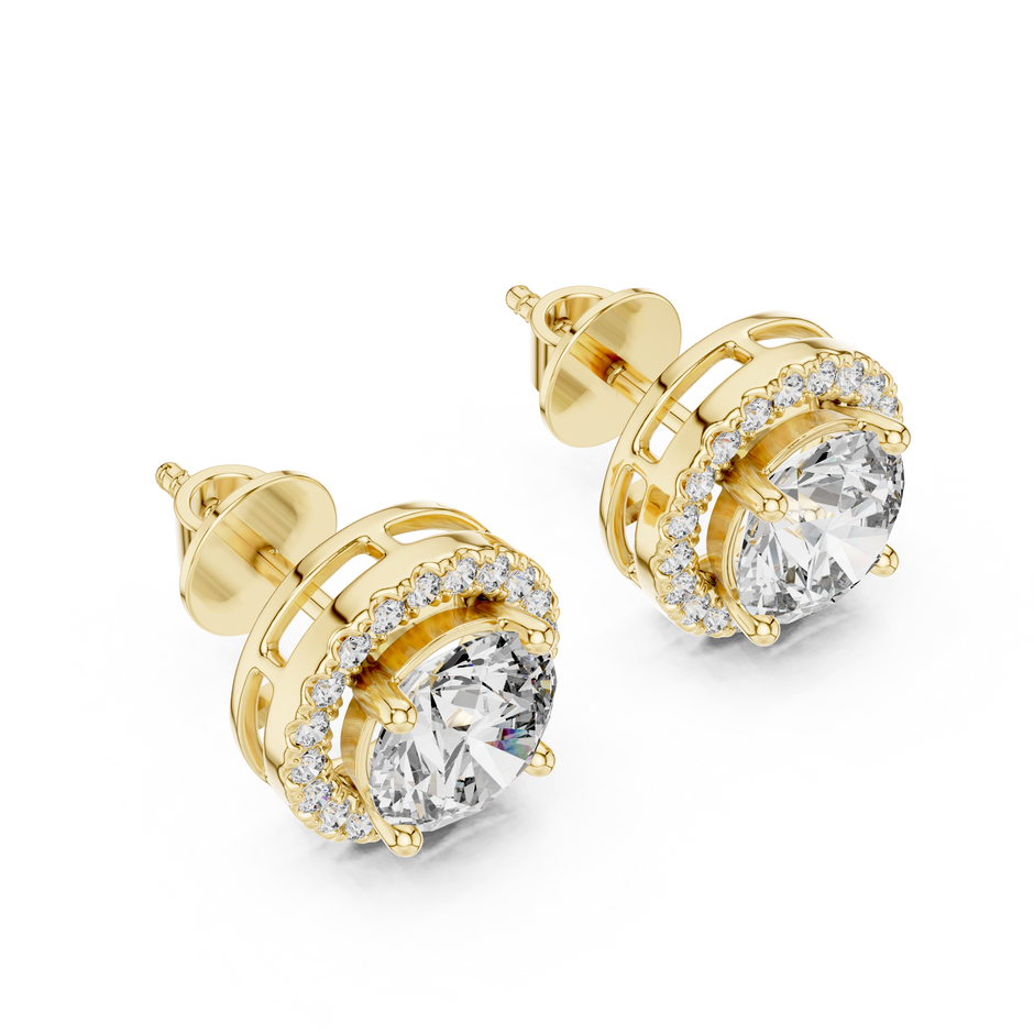 Classic 1.25ct Each Round Halo Lab Grown Diamond Cluster Stud Earrings