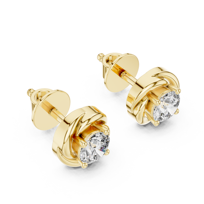 Swirl Bezel 0.25ct Each Round Lab Grown Diamond Solitaire Stud Earrings