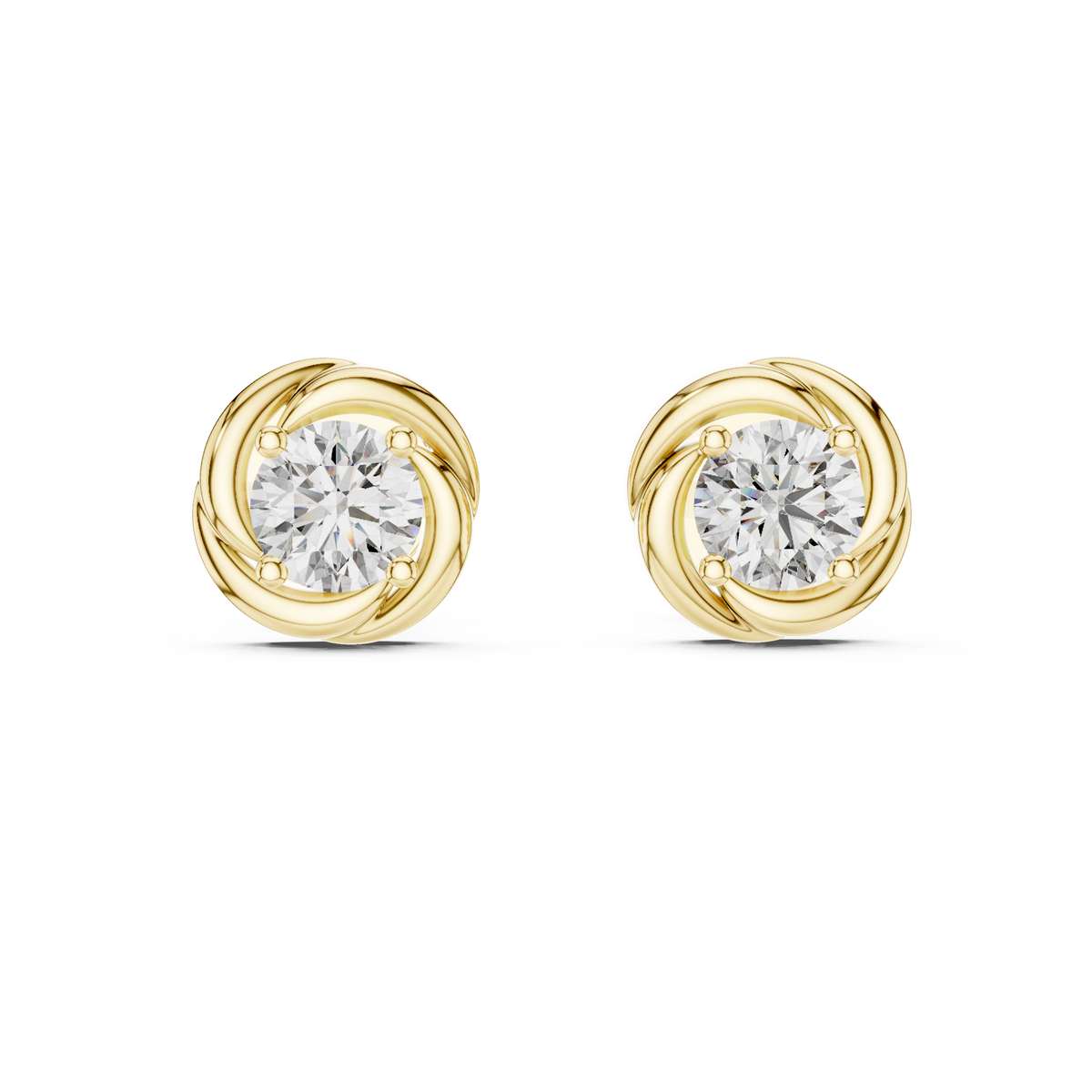 Swirl Bezel 0.25ct Each Round Lab Grown Diamond Solitaire Stud Earrings