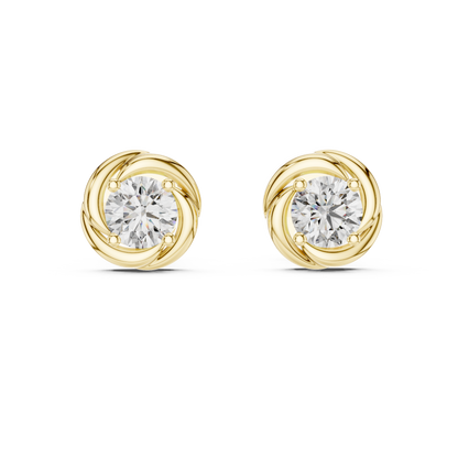 Swirl Bezel 0.25ct Each Round Lab Grown Diamond Solitaire Stud Earrings