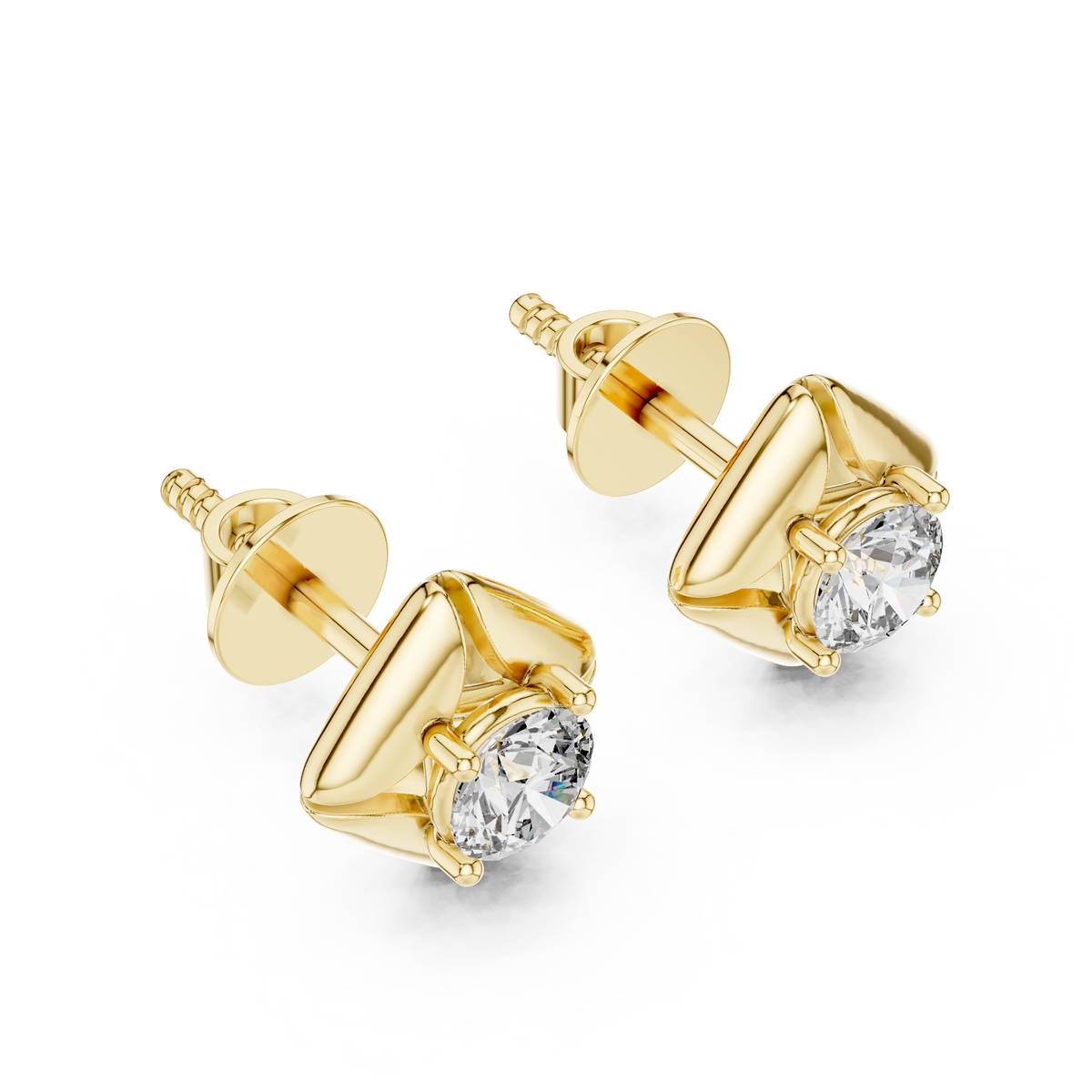 Geometric Frame 0.25ct Each Round Lab Grown Diamond Solitaire Stud Earrings