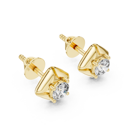 Geometric Frame 0.25ct Each Round Lab Grown Diamond Solitaire Stud Earrings