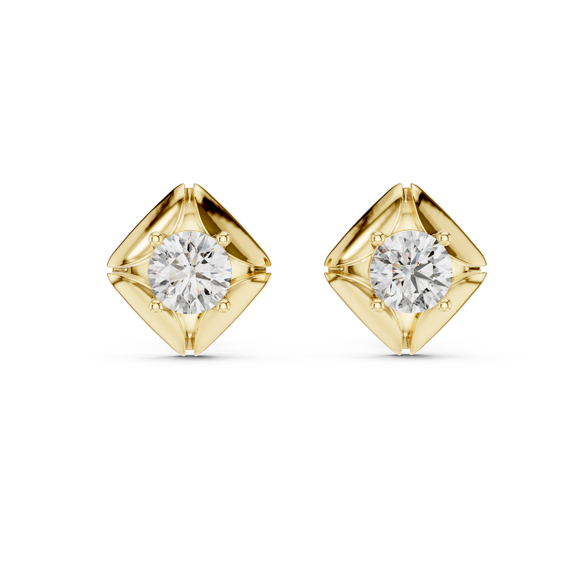 Geometric Frame 0.25ct Each Round Lab Grown Diamond Solitaire Stud Earrings