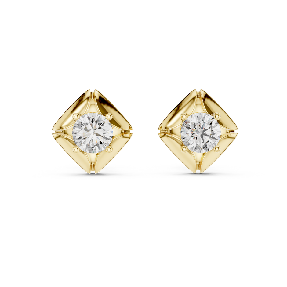 Geometric Frame 0.25ct Each Round Lab Grown Diamond Solitaire Stud Earrings