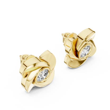 Modern Floral Pinwheel 0.90ct Each Round  Solitaire Lab Grown Diamond Stud Earrings