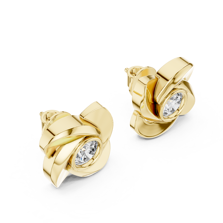 Modern Floral Pinwheel 0.90ct Each Round  Solitaire Lab Grown Diamond Stud Earrings