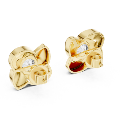 Modern Floral Pinwheel 0.90ct Each Round  Solitaire Lab Grown Diamond Stud Earrings