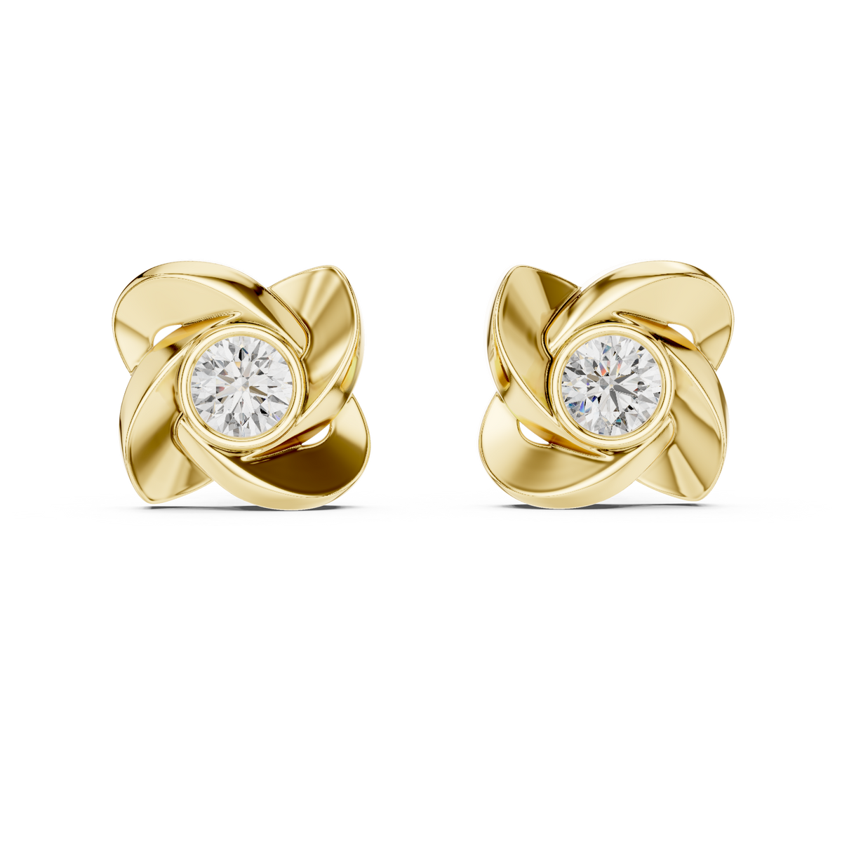 Modern Floral Pinwheel 0.90ct Each Round  Solitaire Lab Grown Diamond Stud Earrings