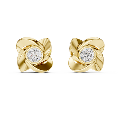 Modern Floral Pinwheel 0.90ct Each Round  Solitaire Lab Grown Diamond Stud Earrings