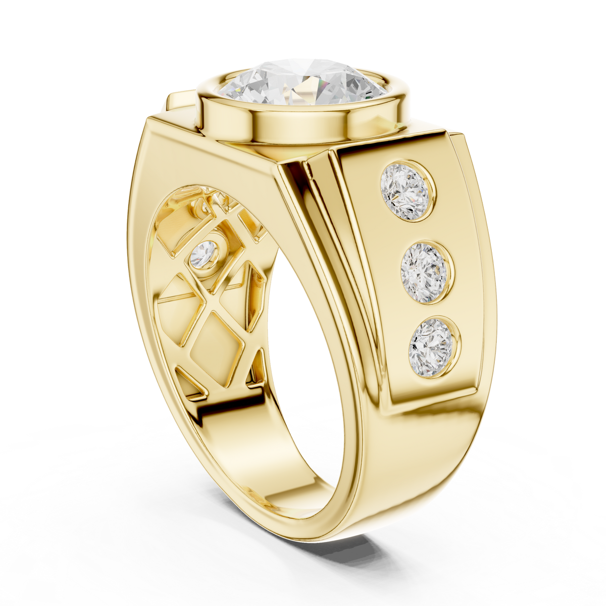 3.00 Ct Round Lab Grown Diamond Bezel Solitaire Signet Solitaire Ring