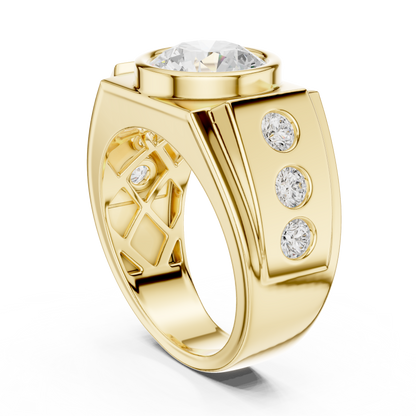 3.00 Ct Round Lab Grown Diamond Bezel Solitaire Signet Solitaire Ring