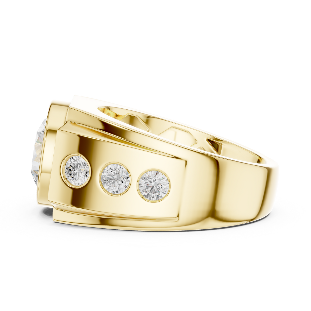 3.00 Ct Round Lab Grown Diamond Bezel Solitaire Signet Solitaire Ring