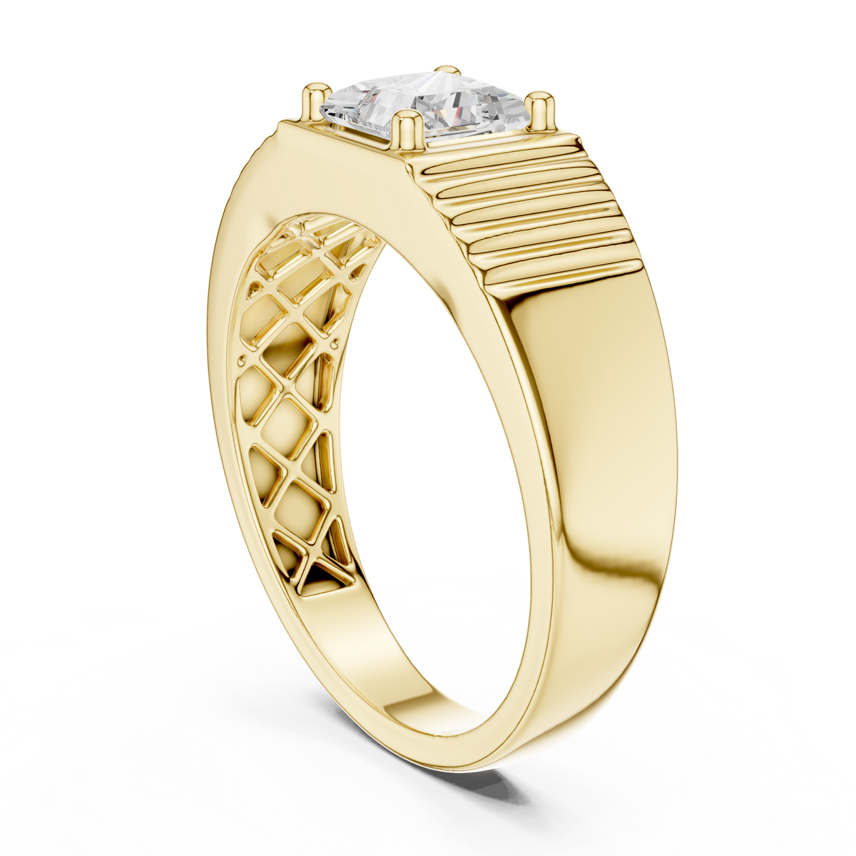 Princess Cut Lab Grown Diamond Solitaire Textured Signet Ring