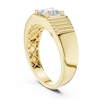 Princess Cut Lab Grown Diamond Solitaire Textured Signet Ring