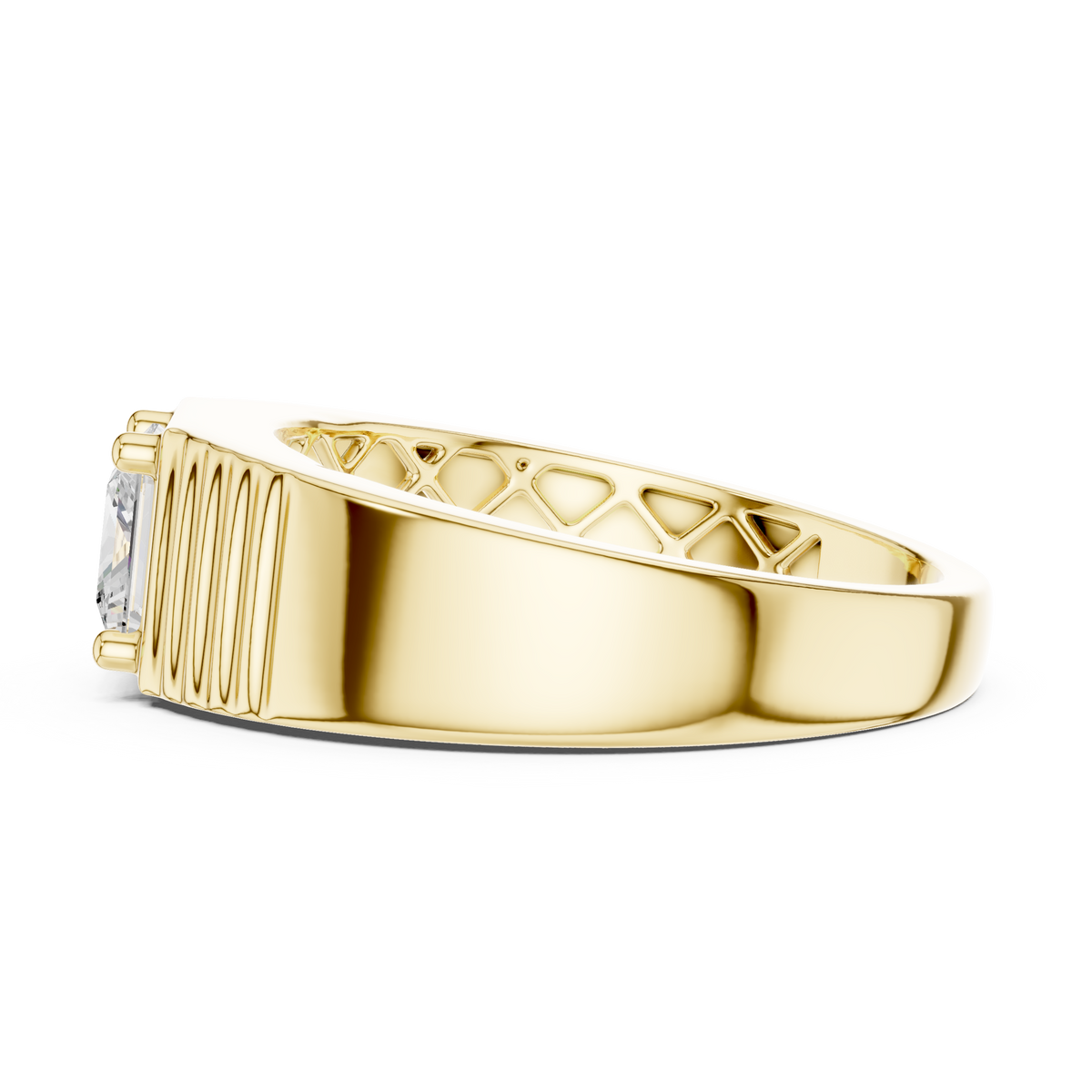 Princess Cut Lab Grown Diamond Solitaire Textured Signet Ring