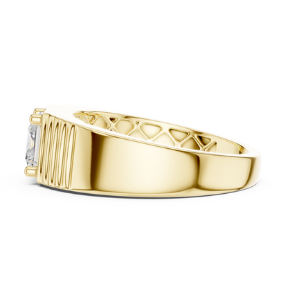 Princess Cut Lab Grown Diamond Solitaire Textured Signet Ring