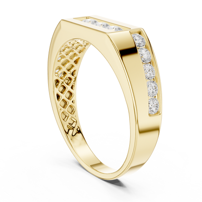 Channel Set Round Lab Grown Diamond Ring Flat Top Signet Band