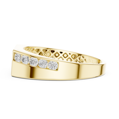 Channel Set Round Lab Grown Diamond Ring Flat Top Signet Band