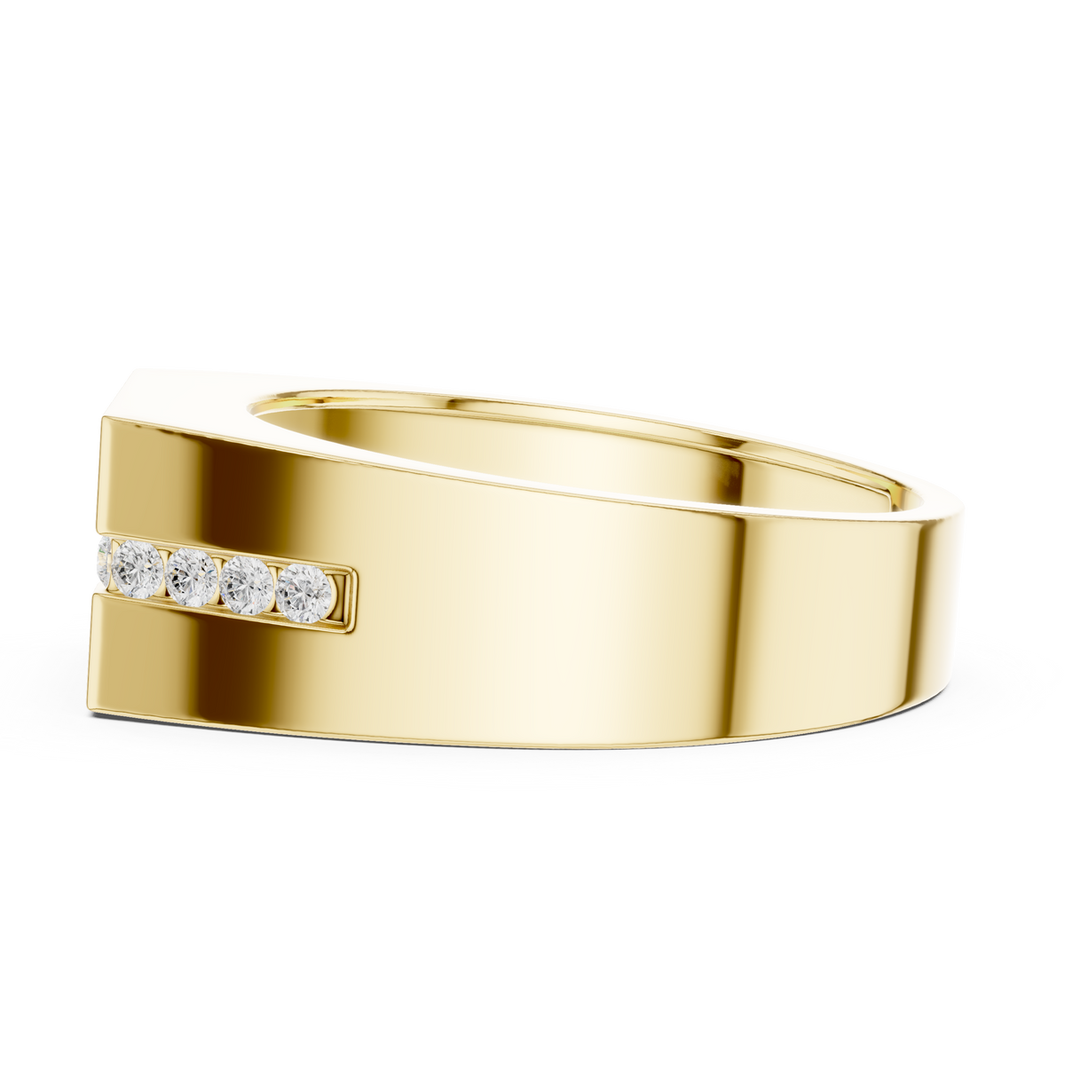 Round Lab Grown Diamond Solitaire Ring Channel Set Diagonal Signet Band