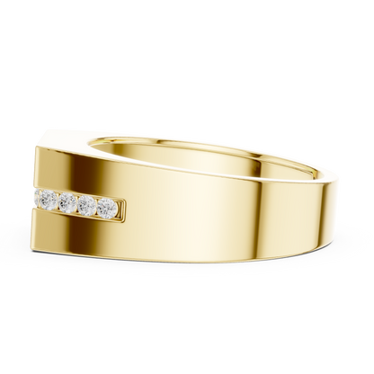 Round Lab Grown Diamond Solitaire Ring Channel Set Diagonal Signet Band