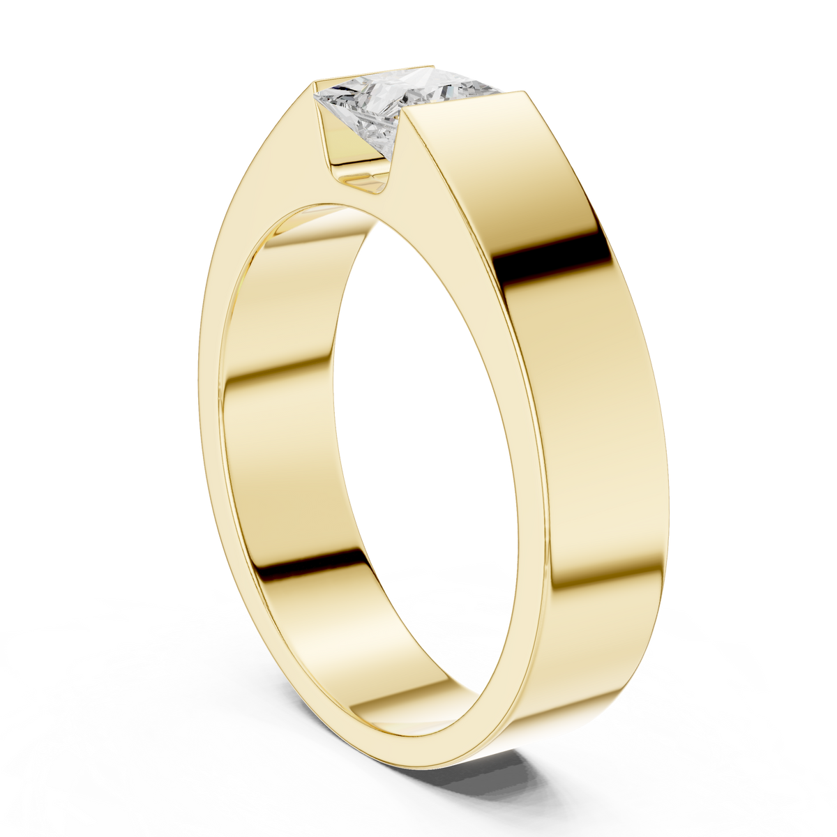 Princess Cut Lab Grown Diamond Ring Half Bezel Solitaire Band