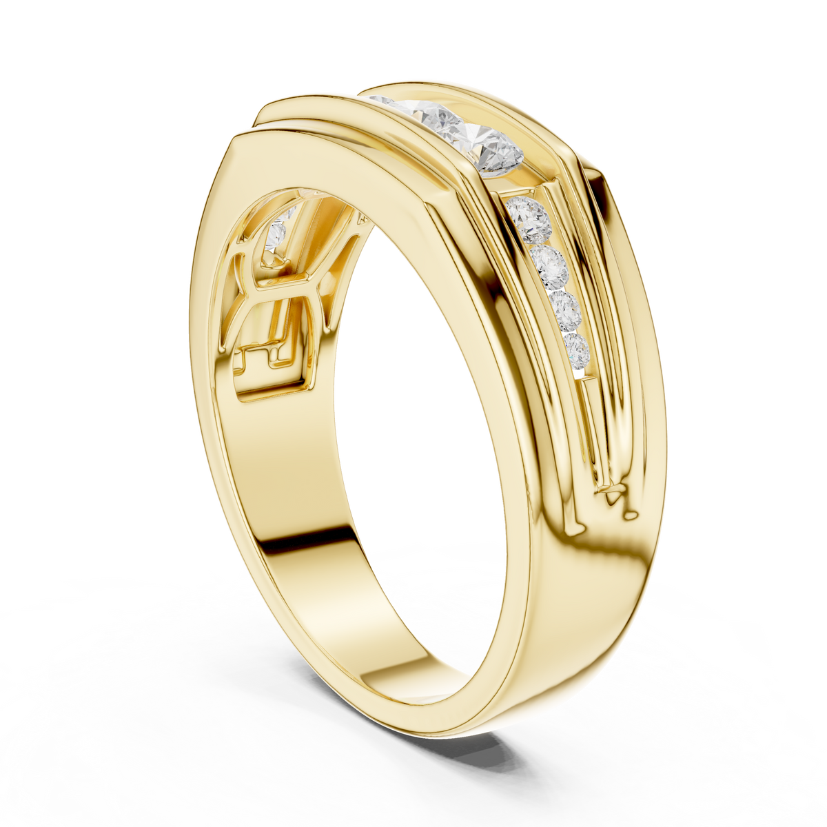 Channel Set Round Lab Grown Diamond Ring Geometric Signet Band