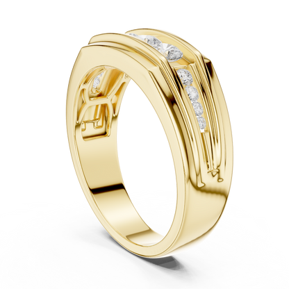 Channel Set Round Lab Grown Diamond Ring Geometric Signet Band