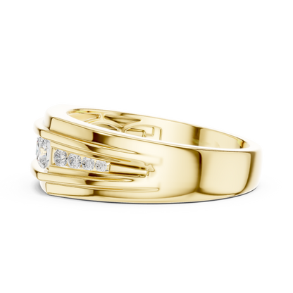 Channel Set Round Lab Grown Diamond Ring Geometric Signet Band