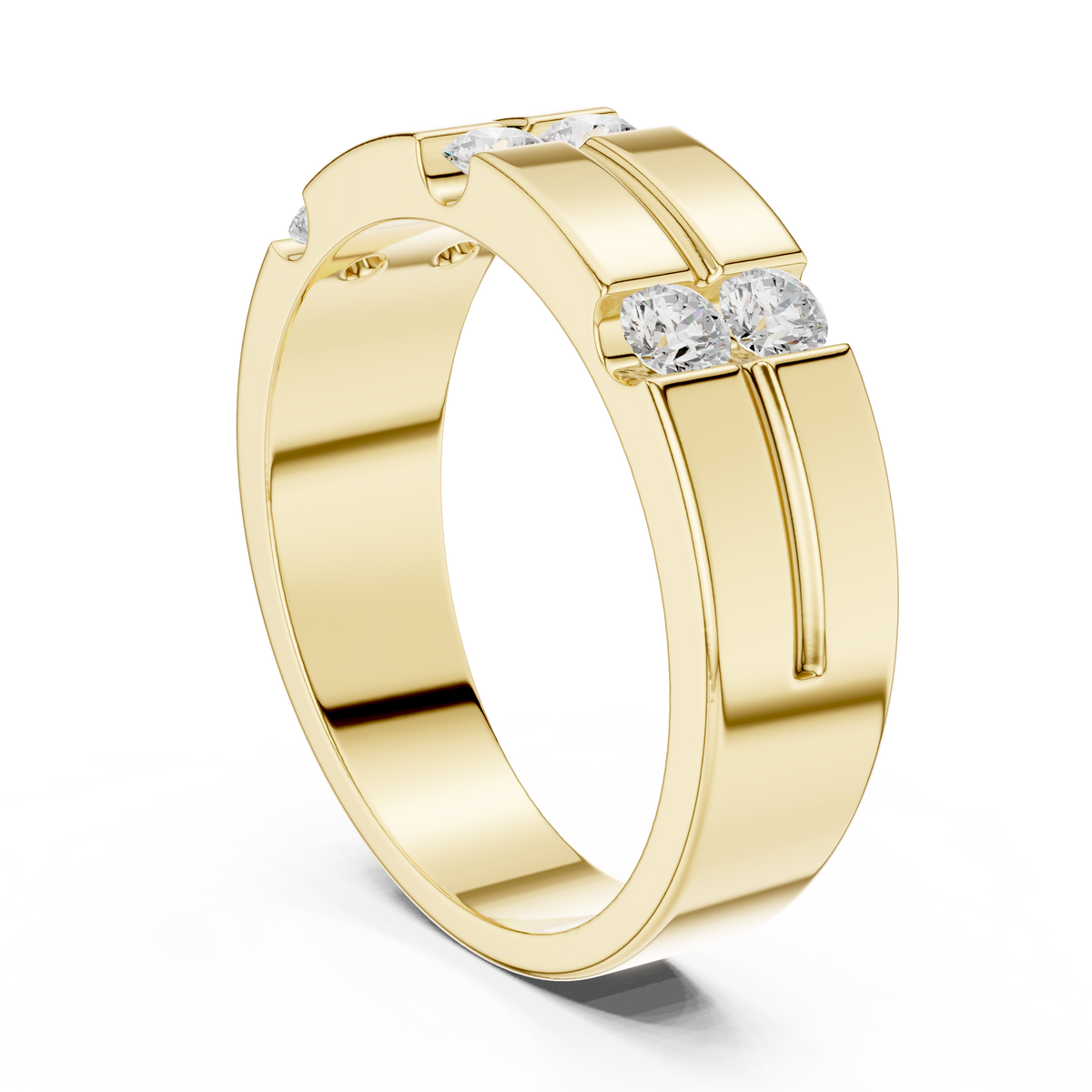 Three Station Six Stone Channel Set Round Lab Grown Diamond Ring