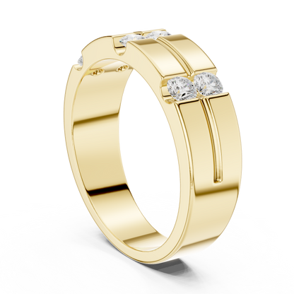 Three Station Six Stone Channel Set Round Lab Grown Diamond Ring