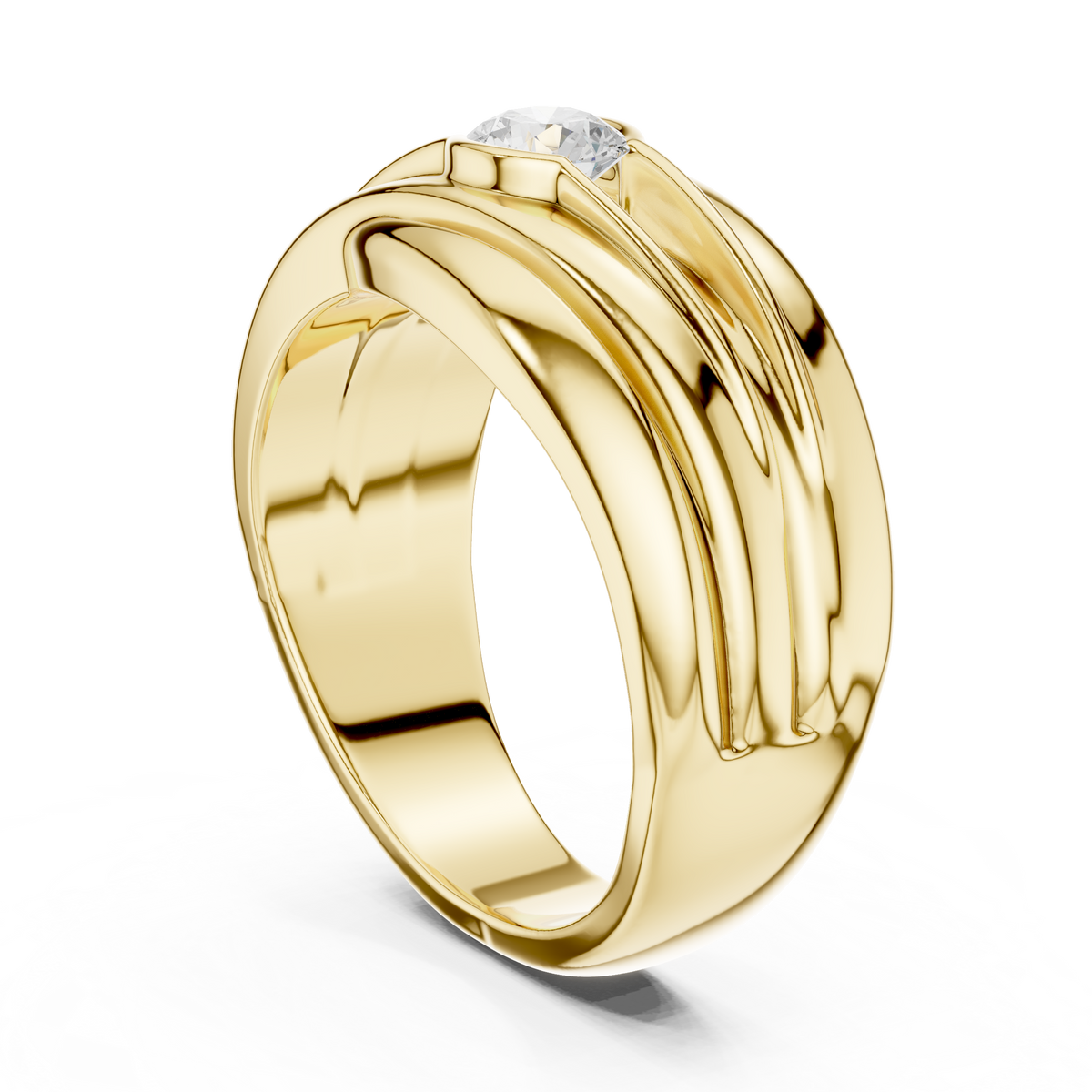 0.50 Ct Round Lab Grown Diamond Ring Grooved Wave Solitaire Band